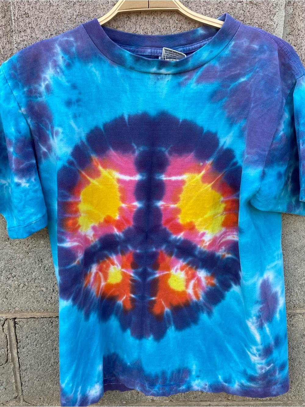 Vintage Sundog Peace Sign Tie Dye T Shirt Medium Blue Single Stitch USA Made